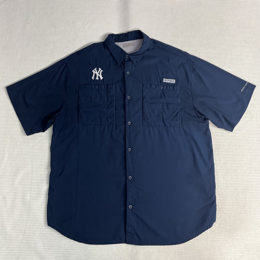 New York Yankees Shirt Mens 2XL Blue MLB Baseball Columbia PFG Omni-Shade